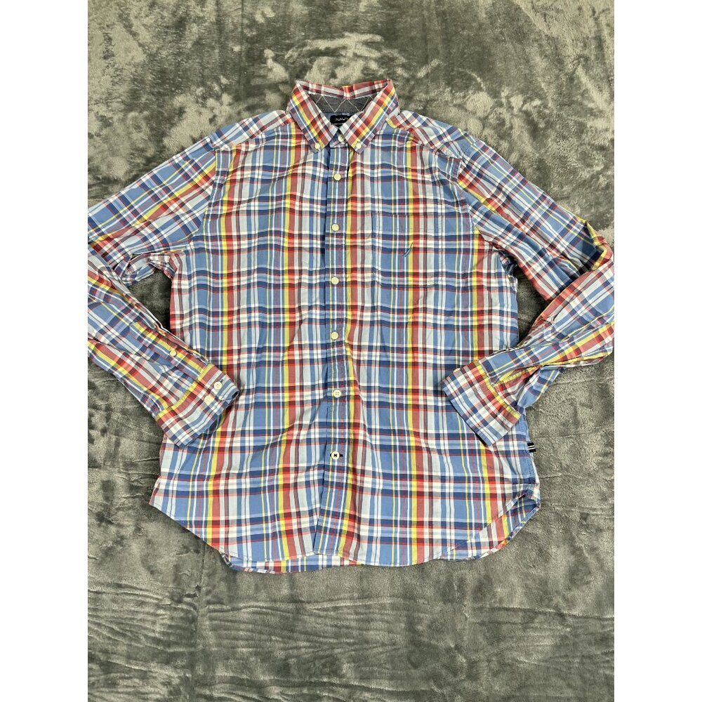 Nautica Mens Classic Fit Stretch Plaid Button-Down Shirt Size L